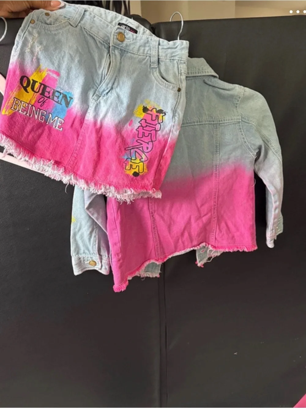 Girls' Ombre Pink Denim Jacket - 'Queen of Being Me'